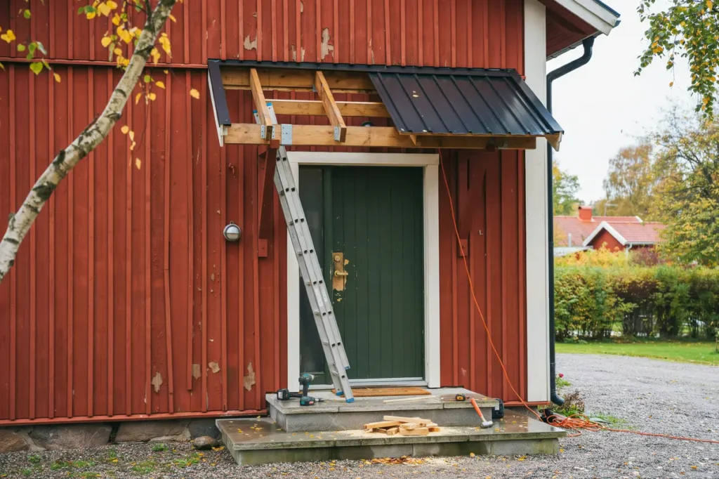 septemberprojekt f r villan bygg ett v derskyddat entr tak innan h strusket sl r till
